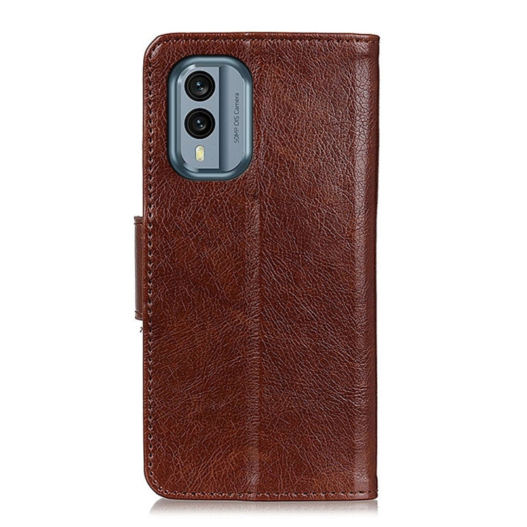 Brown nappa texture leather phone case with camera cutout