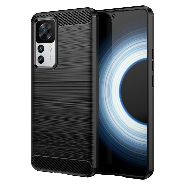 Brushed texture carbon fiber TPU phone case for Xiaomi 12T Pro, black with camera cutouts