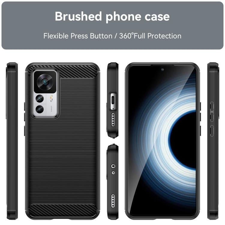 Brushed texture TPU phone case for Xiaomi 12T Pro, black—back, front, and side views
