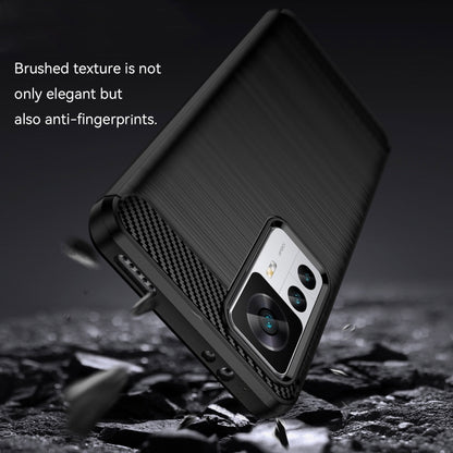 Brushed texture TPU phone case for Xiaomi 12T Pro, black, angled with carbon fiber corner detail