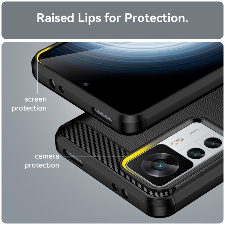 Brushed texture TPU phone case for Xiaomi 12T Pro, black, raised edges around screen and camera