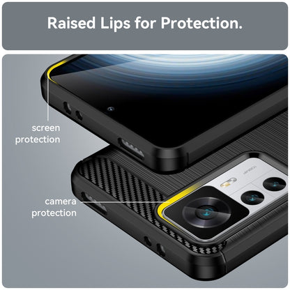 Brushed texture TPU phone case for Xiaomi 12T Pro, black, raised edges around screen and camera