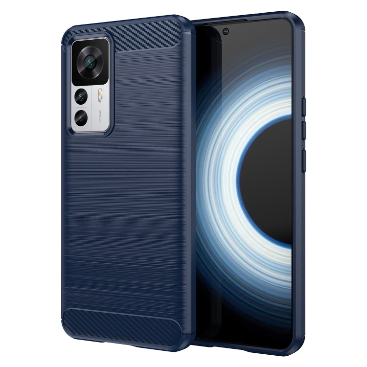 Brushed texture carbon fiber TPU phone case for Xiaomi 12T Pro, blue with camera cutouts