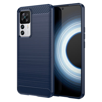 Brushed texture carbon fiber TPU phone case for Xiaomi 12T Pro, blue with camera cutouts