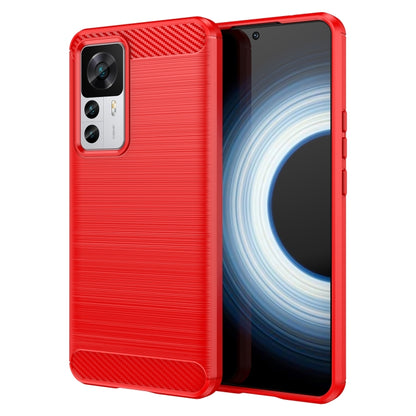 Brushed texture carbon fiber TPU phone case for Xiaomi 12T Pro, red with camera cutouts