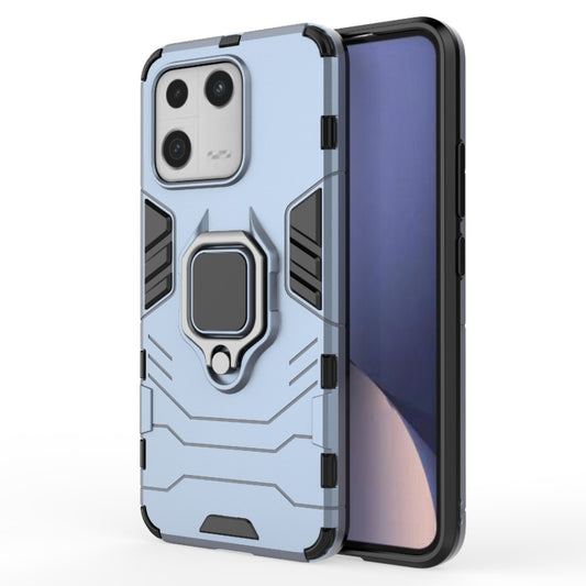 Shockproof phone case with magnetic ring holder, blue shell with rugged cutouts