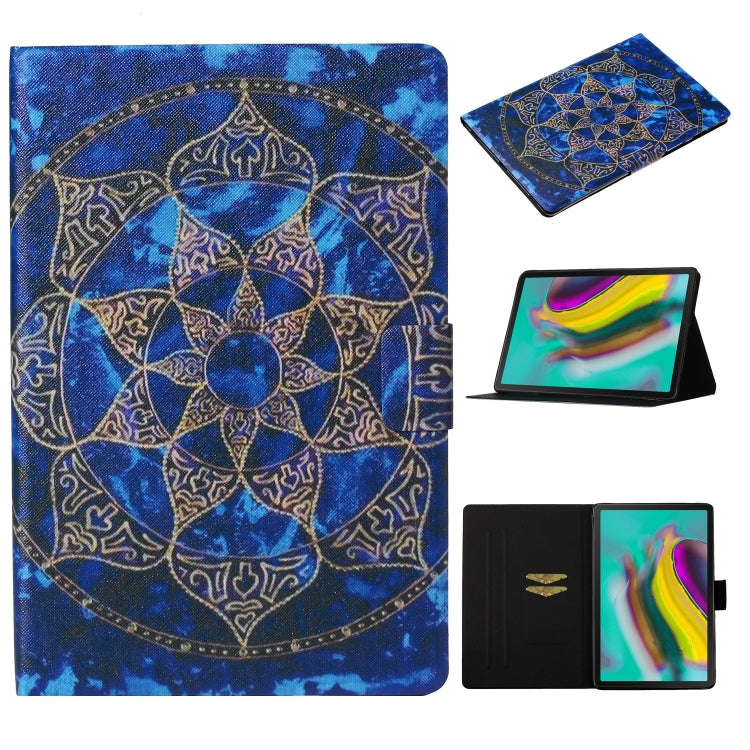 Blue mandala patterned horizontal flip tablet case with card slot and stand