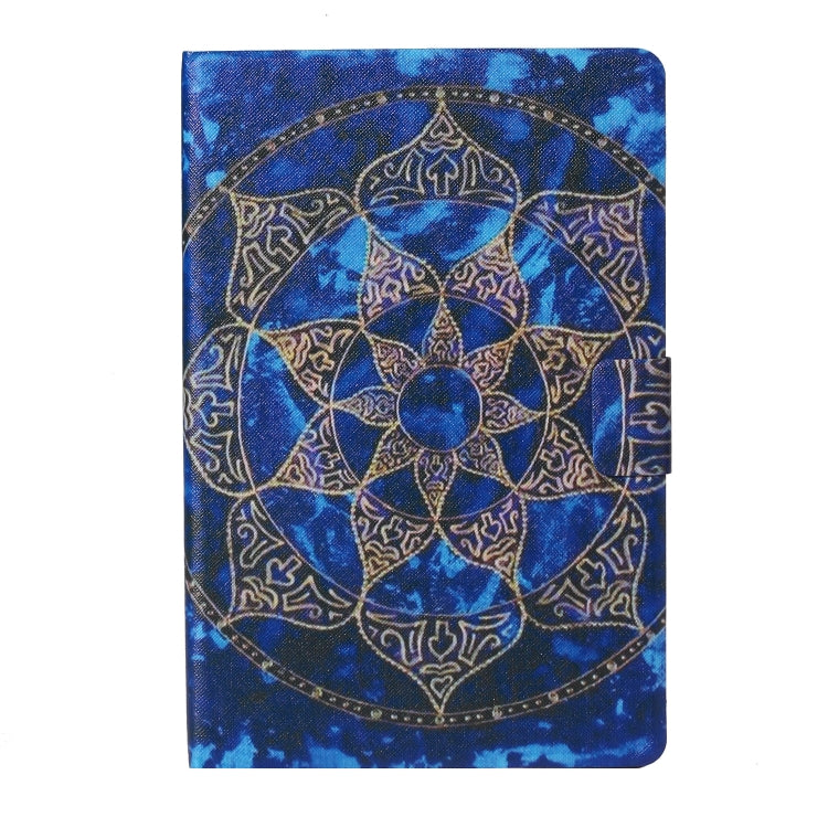 Blue mandala patterned folio tablet case front with circular medallion design