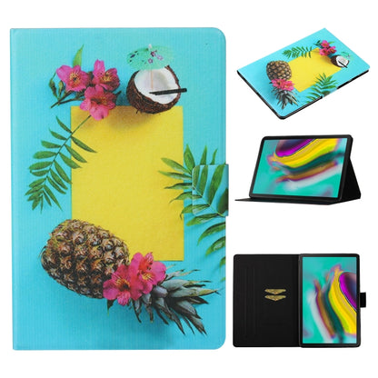 Colorful flip tablet case with card slot and stand, pineapple and flower pattern.