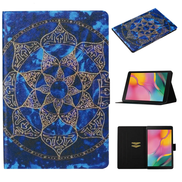 Tablet flip leather case with blue mandala print and card slot; stand cover