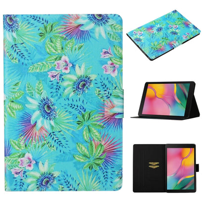 Tablet flip leather case with tropical leaf and flower print; card slot, stand