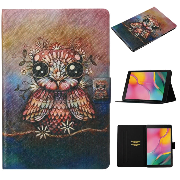 Tablet flip leather case with owl face print; card slot, fold stand