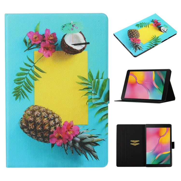 Tablet flip leather case with pineapple flower print; card slot, fold stand