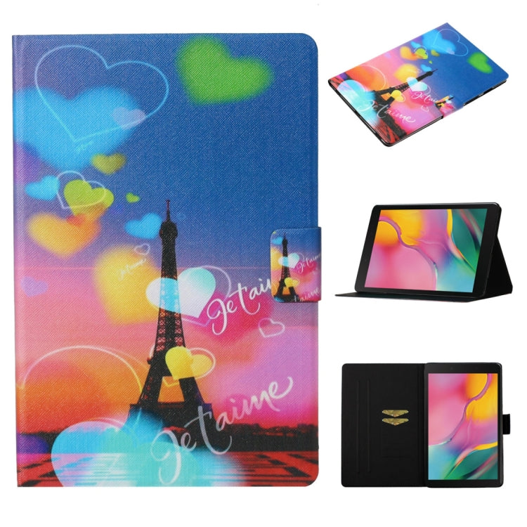 Tablet flip leather case with heart and Eiffel Tower print; card slot, fold stand