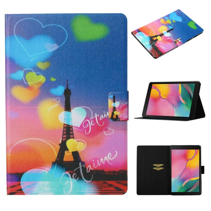 Tablet flip leather case with heart and Eiffel Tower print; card slot, fold stand