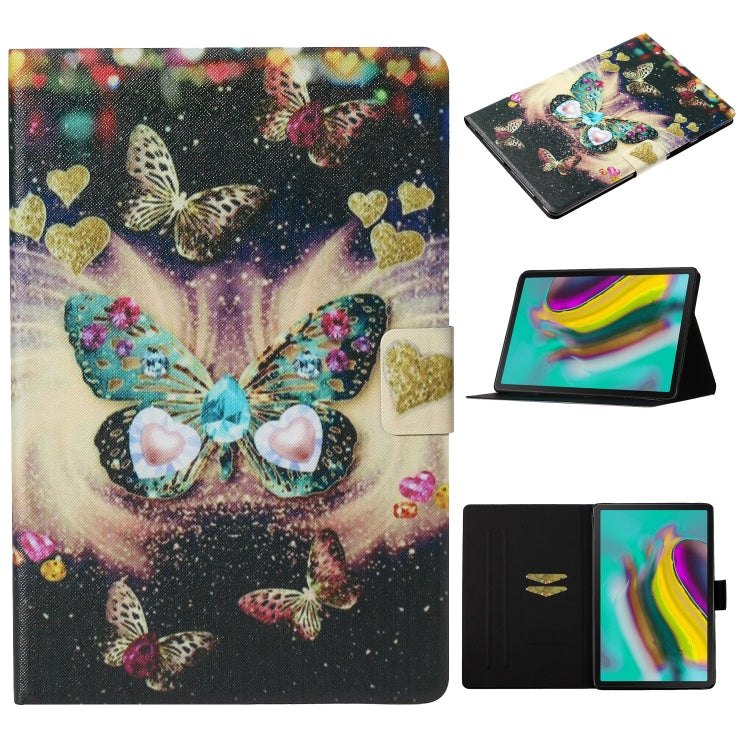 Tablet flip leather case with butterfly and heart print; stand view with card slot