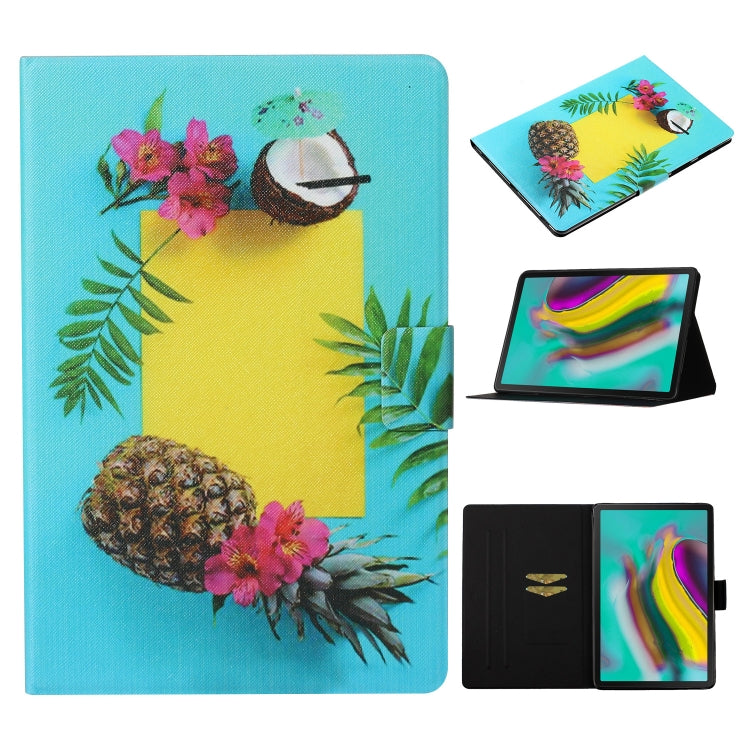 Tablet folio leather case with tropical flower and coconut print, front cover folded