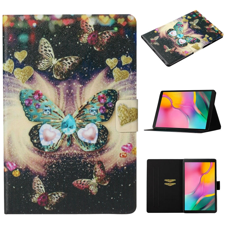 Tablet folio leather case with butterflies and hearts print, front cover folded