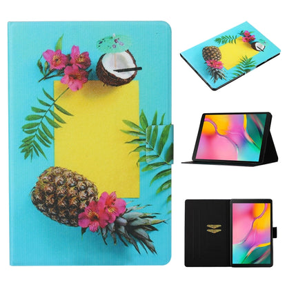 Tablet folio leather case with tropical flower and coconut print, front cover folded