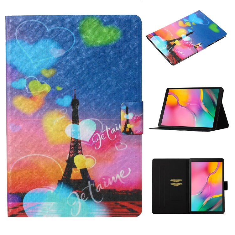 Tablet folio leather case with Paris Eiffel Tower hearts print, front cover folded