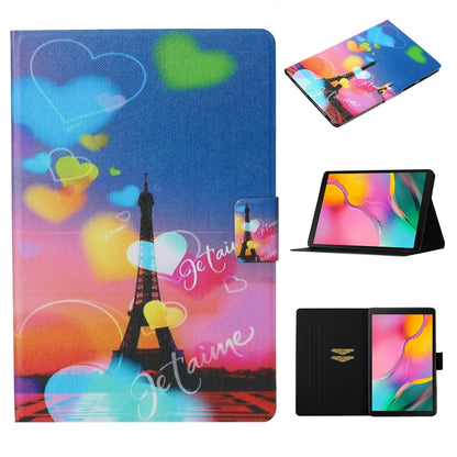 Tablet folio leather case with Paris Eiffel Tower hearts print, front cover folded