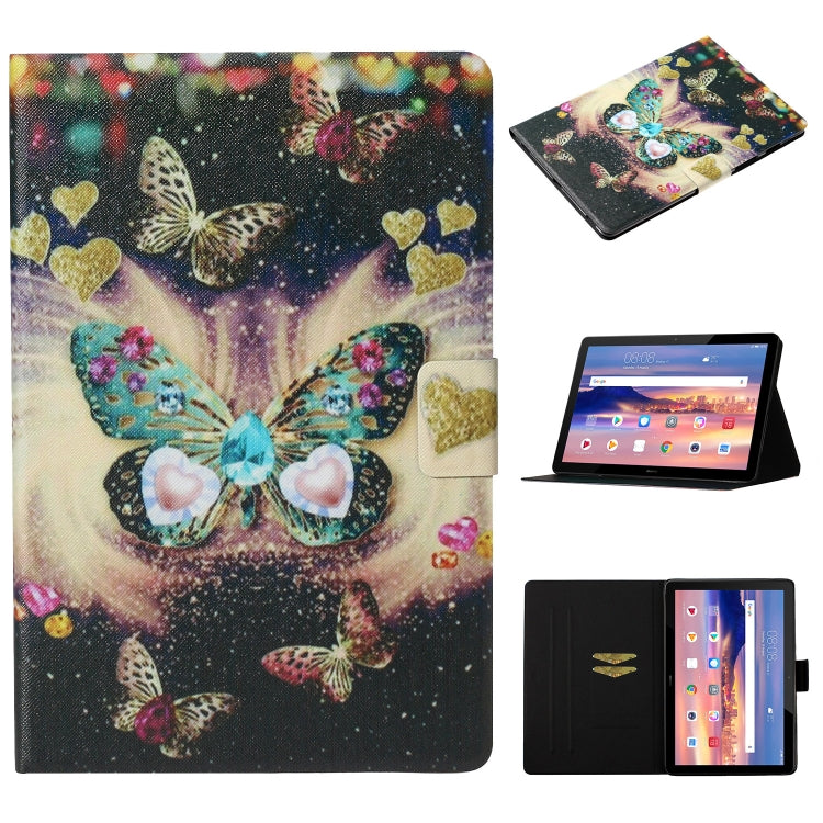 Tablet folio leather case with butterflies and hearts print, front cover folded