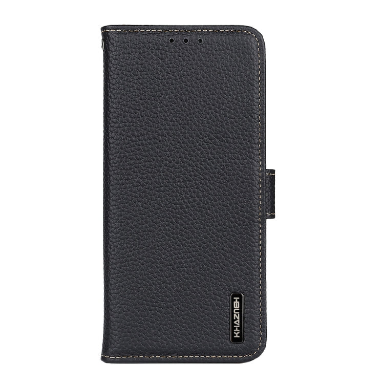 Black genuine leather phone case with folio front and stitched edges