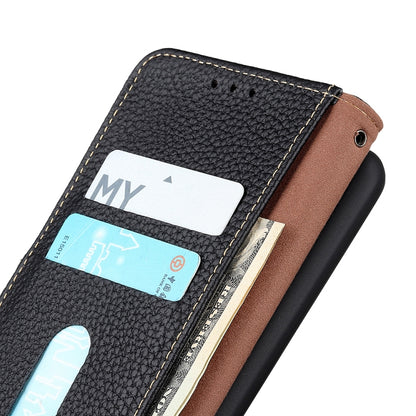 Black leather phone case with card slots and visible stitching details