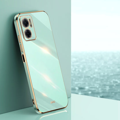 Mint green electroplate TPU phone case with dual camera cutouts and raised bezel