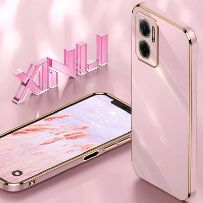 Rose pink TPU phone case with electroplated frame and dual camera cutouts