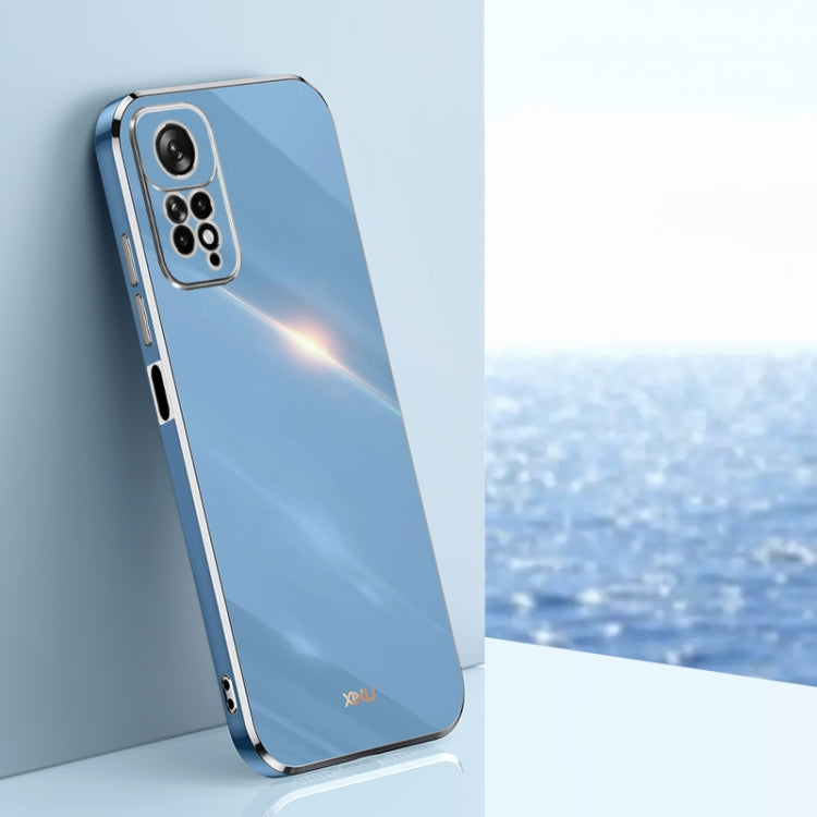 Celestial blue electroplate TPU phone case with quad camera cutout and raised edges