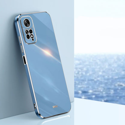 Celestial blue electroplate TPU phone case with quad camera cutout and raised edges