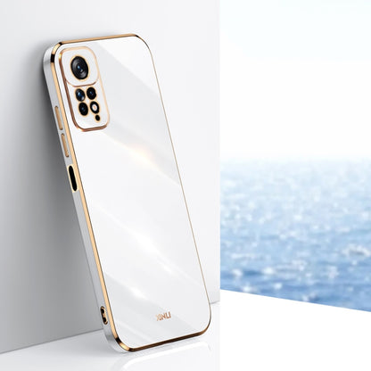 Electroplate TPU phone case, white with gold trim and camera cutouts