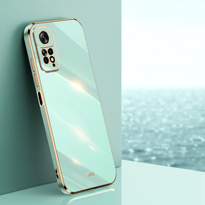 Electroplate TPU phone case, mint green with gold trim and camera cutouts