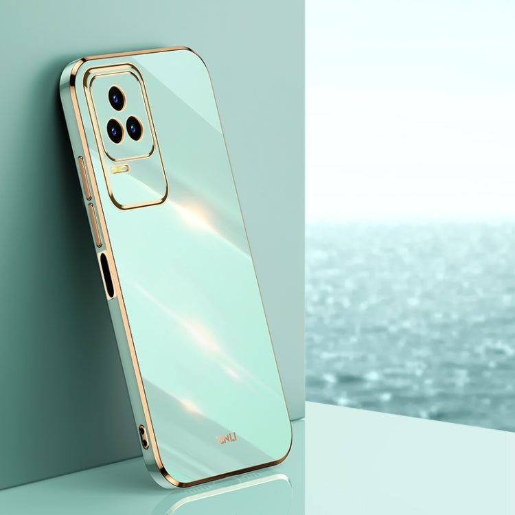 Mint green TPU phone case with gold electroplate edge and camera cutout