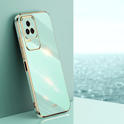 Mint green TPU phone case with gold electroplate edge and camera cutout