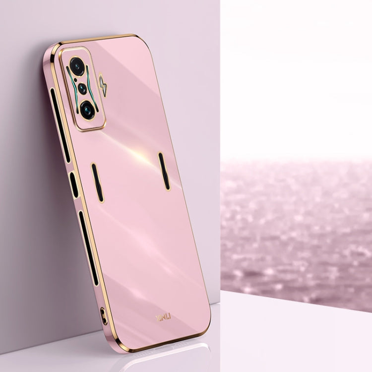 Pink TPU phone case with gold electroplate edge and camera cutout