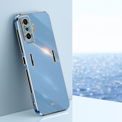 Blue TPU phone case with gold electroplate edge and camera cutout