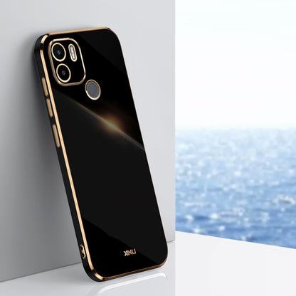 Black TPU phone case with gold straight-edge frame and dual camera cutouts