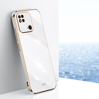 White TPU phone case with gold-tone straight edges, camera cutouts, and raised rim