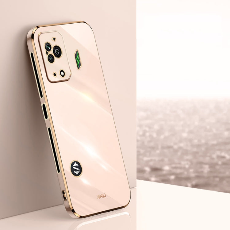 Light pink straight-edge TPU phone case with metallic electroplated edge and camera cutouts
