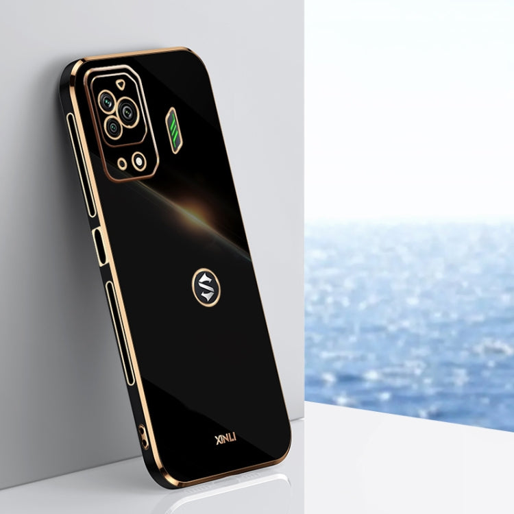 Black straight-edge TPU phone case with metallic electroplated edge and camera cutouts