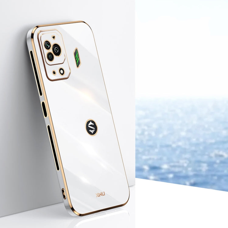 White straight-edge TPU phone case with metallic electroplated trim and rear camera cutouts