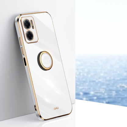 White TPU phone case with electroplate ring holder, straight-edge design