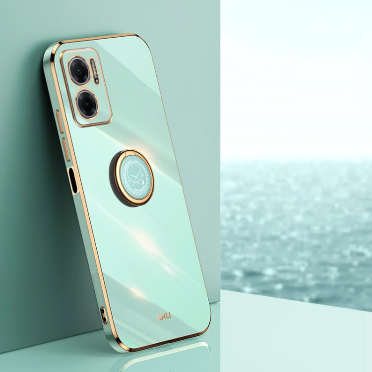 Mint green TPU phone case with electroplate ring holder, straight-edge design