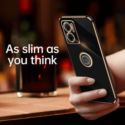 Black TPU phone case with gold electroplate edges and ring holder, dual camera cutouts