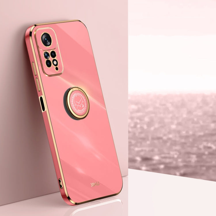 Coral pink TPU phone case with electroplate ring holder, straight-edge design