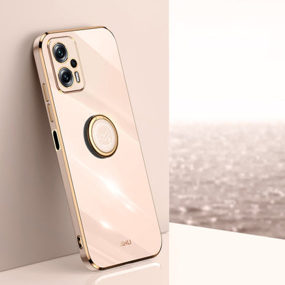 Electroplate TPU phone case with ring holder, light cream with gold-tone edges