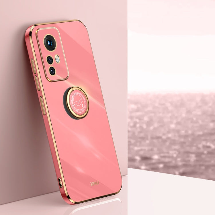 Pink TPU phone case with electroplated edges and ring holder, for compatible Xiaomi models