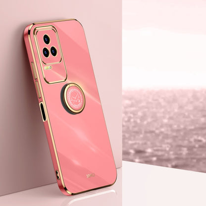 Coral pink TPU phone case with electroplate trim and ring holder, for compatible Xiaomi models